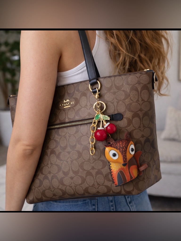 Coach Tan Monogram Tote With Fox Charm